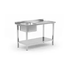 Stålbord 160x70 m/ vask i venstre og underhylde BASIC (saml-selv) - Forskyllebord