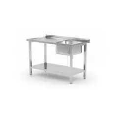 Stålbord 180x70 m/ vask i højre og underhylde BASIC (saml-selv) - Forskyllebord