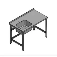 Fuldsvejst stålbord m/ træindlæg BASIC med vask i venstre side uden underhylde L:1000/D:700 - Forskyllebord